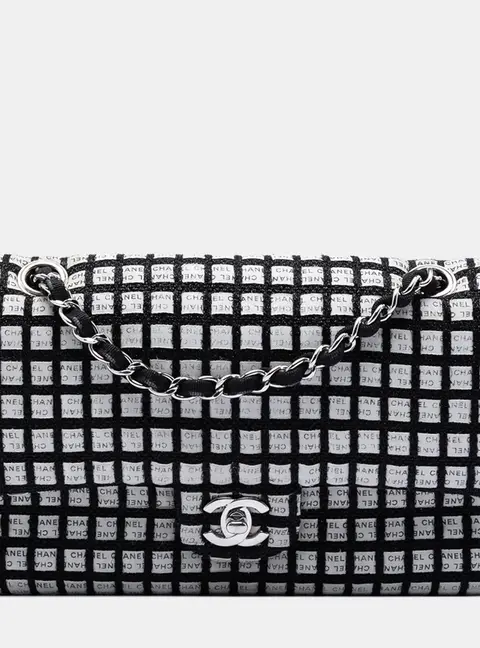Chanel Classic Medium Black and White Tweed Double Flap Bag