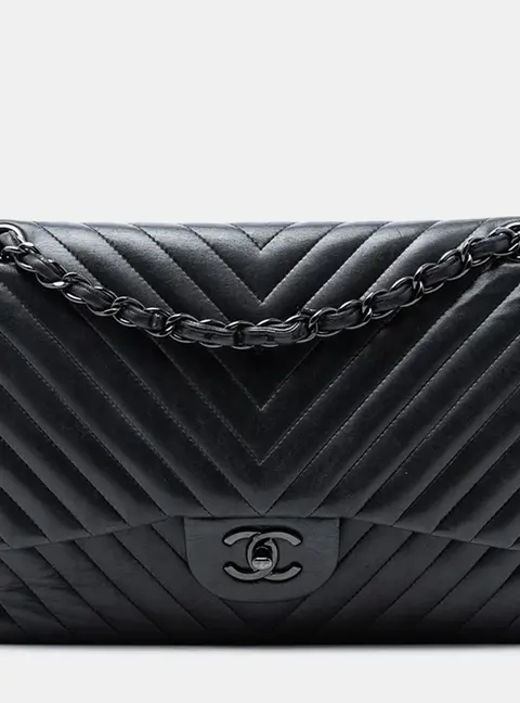 Chanel Classic Jumbo Black Lambskin Leather Double Flap Bag