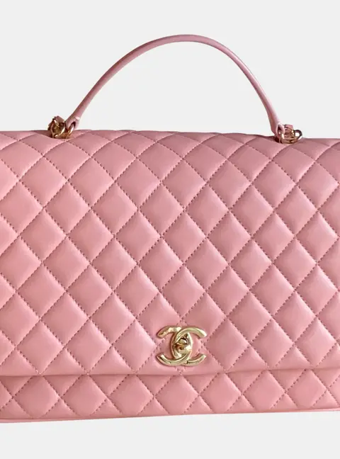 Chanel Accordion Top Handle Pink Quilted Lambskin Leather Top Handle Bag