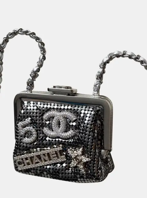 Chanel Coco Neige Evening Mini Silver Tone Metal Mesh Shoulder Bag