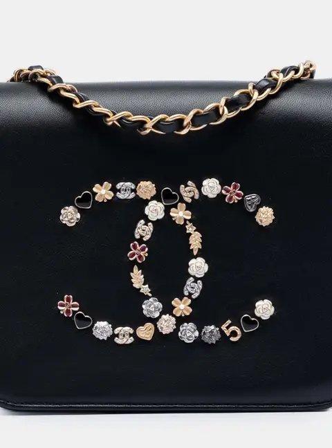 Chanel Lucky Charms Flap Bag Black Lambskin Leather Crossbody Bag