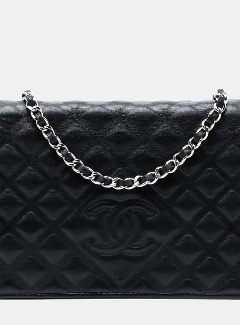 Chanel Wallet On Chain Black Lambskin Leather Shoulder Bag