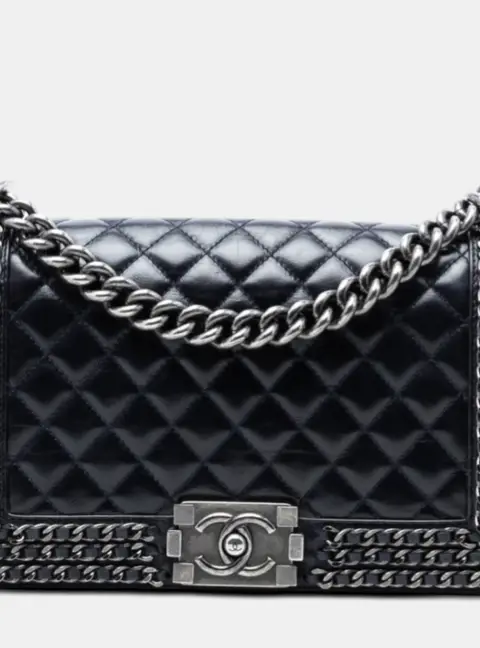 Chanel Boy Old Medium Blue Glazed Calfskin Leather Shoulder Bag