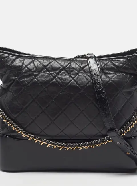 Chanel Gabrielle Large Black Quilted Aged Leather Hobo