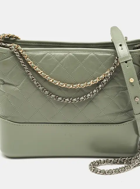 Chanel Gabrielle Medium Green Quilted Aged Leather Hobo