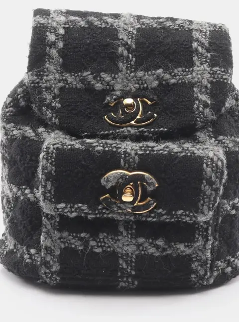 Chanel Coco Mark Black Gray Wool Backpack Bag