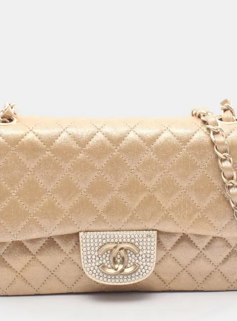 Chanel Matelasse Shoulder Bag Handbag In Lambskin Fabric Gold