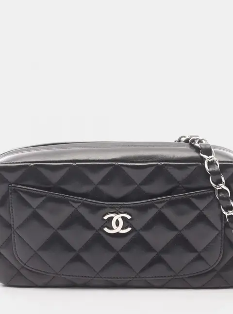 Chanel Matelasse Shoulder Bag Handbag Lambskin Leather Black
