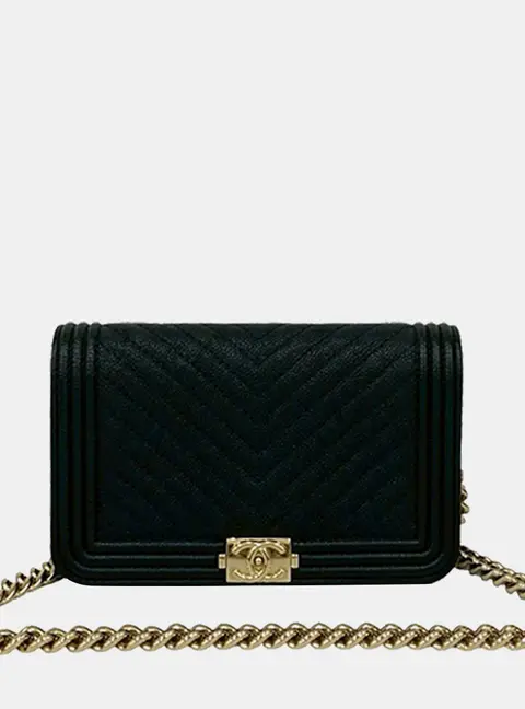Chanel Boy Wallet on Chain Black Caviar Leather Crossbody Bag