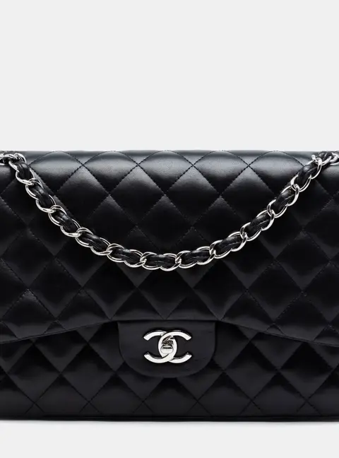 Chanel Classic Jumbo Black Lambskin Leather Double Flap Bag