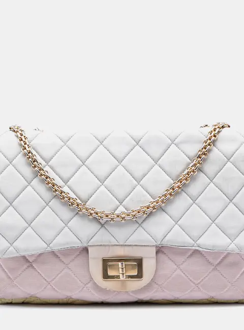 Chanel Reissue 2.55 227 Tricolor Grosgrain Satin Single Flap Bag
