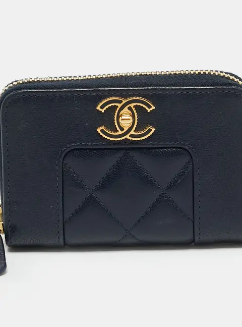 Chanel Vintage Mademoiselle Navy Blue Quilted Leather Coin Purse