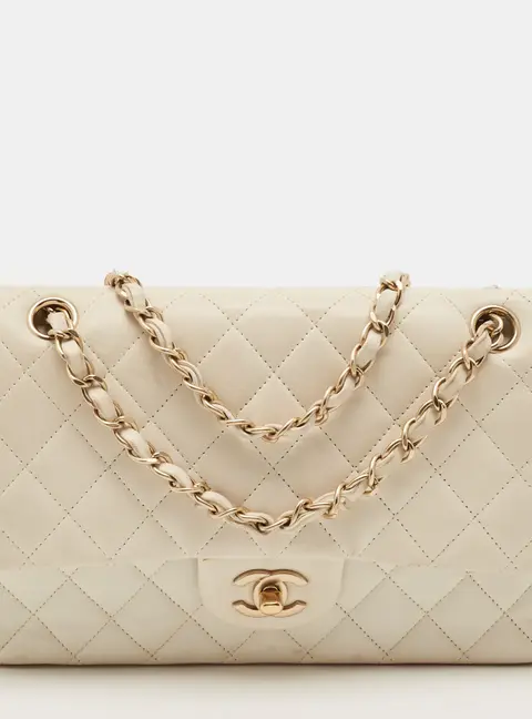 Chanel Classic Double Flap Medium White Quilted Leather Bag