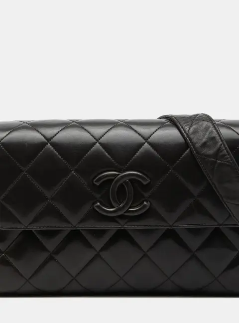 Chanel Quilted Flap Black Lambskin Leather Crossbody Bag
