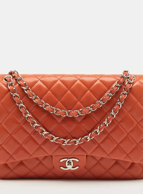 Chanel Classic Double Flap Maxi Orange Quilted Leather Bag