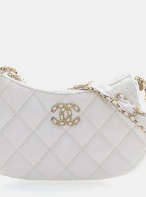 Chanel 19 Small White Aged Calfskin Leather Hobo Bag