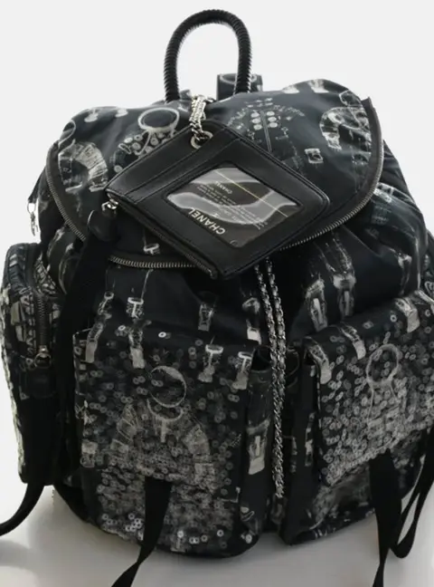 Chanel Sequin Astronaut Essentials Black Sequin Nylon Backpack Bag