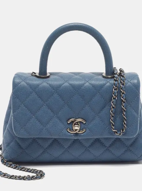 Chanel Coco Mini Blue Quilted Caviar Leather Top Handle Bag