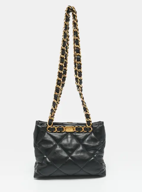 Chanel Small Black Quilted Leather Shopping Tote