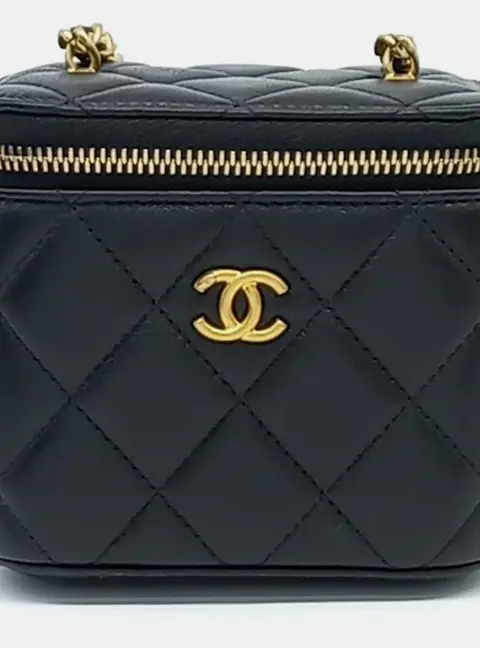 Chanel Vanity Mini Black Quilted Lambskin Leather Crossbody Bag