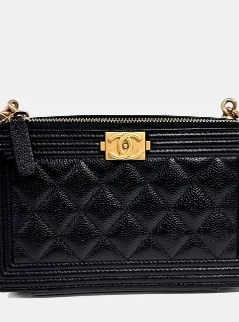 Chanel Boy Wallet On Chain Black Caviar Leather Crossbody Bag