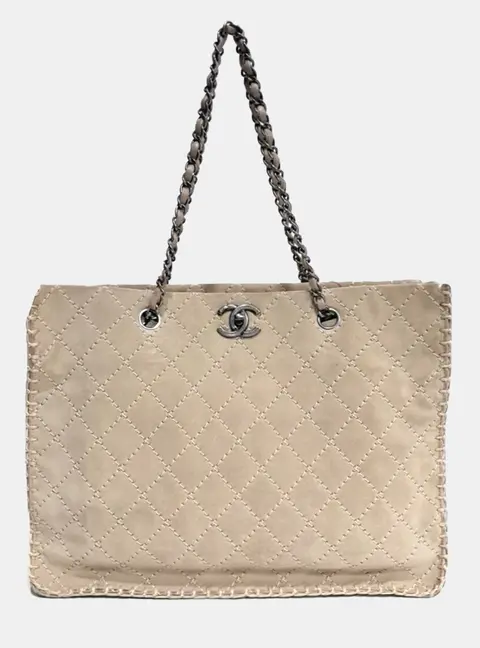 Chanel Deauville Beige Suede Leather Shoulder Bag