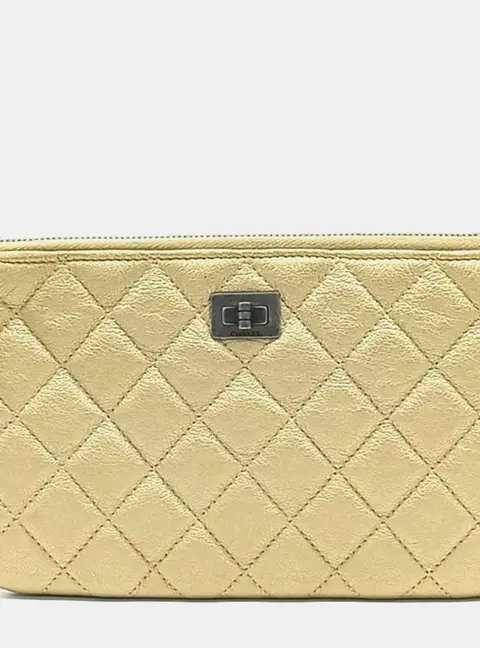 Chanel Reissue 2.55 Pouch Metallic Gold Quilted Leather Pouch Bag