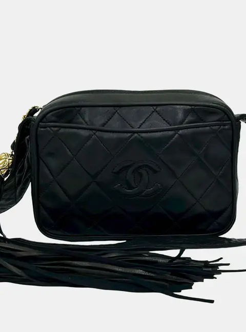 Chanel Black Small CC Quilted Lambskin Tassel Camera Bag