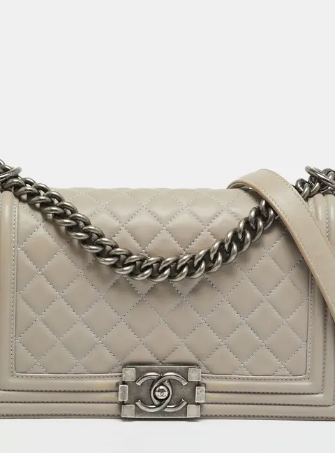 Chanel Boy Medium Grey Quilted Leather Flap Bag