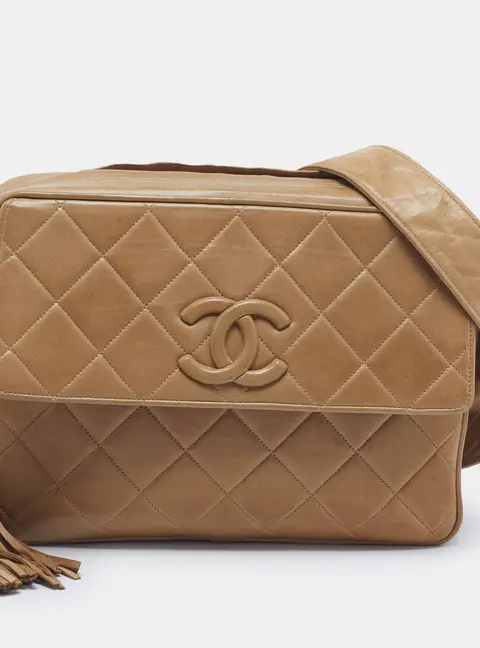 Chanel Beige Quilted Leather Vintage CC Flap Shoulder Bag
