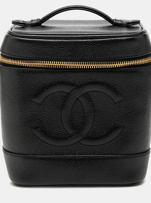 Chanel Vanity Case Black Caviar Leather Top Handle Bag