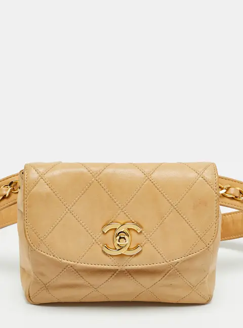 Chanel Beige Quilted Leather Vintage CC Belt Bag