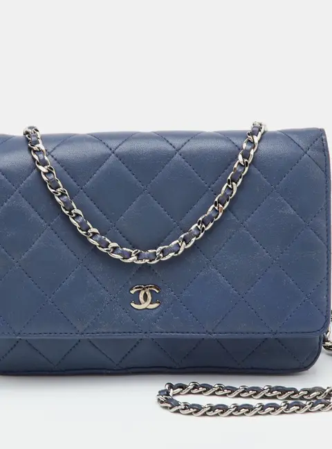 Chanel WOC Blue Quilted Leather Classic Wallet On Chain