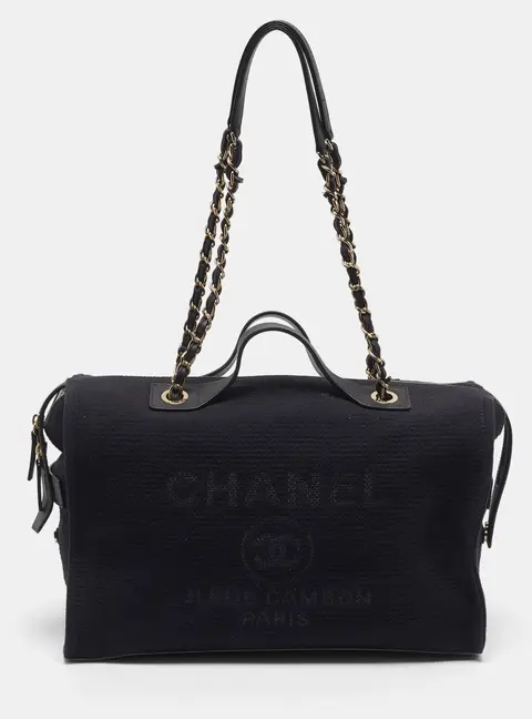 Chanel Deauville Black Fabric Bowling Bag