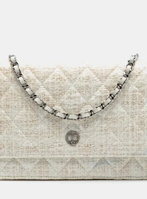 Chanel Wallet On Chain Beige Coated Tweed Shoulder Bag