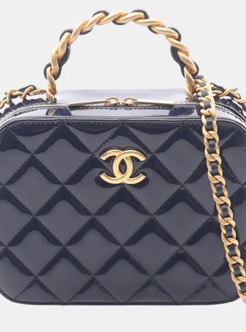 Chanel CC Quilted Small Blue Patent Leather Vanity Bag