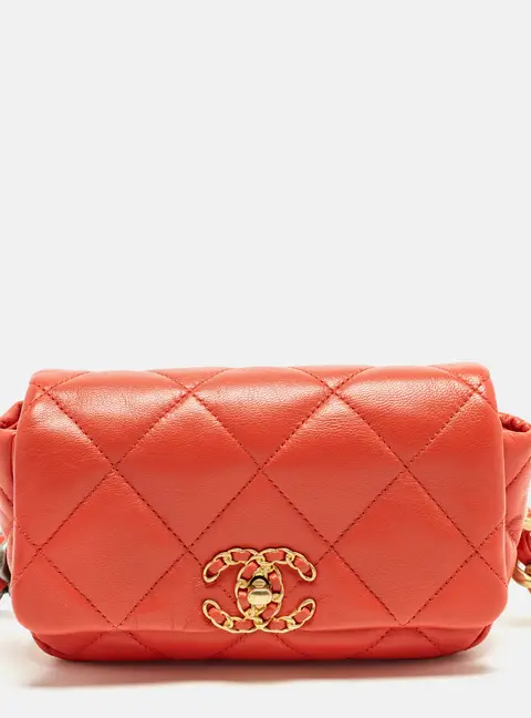 Chanel 19 Orange Quilted Leather Belt Bag