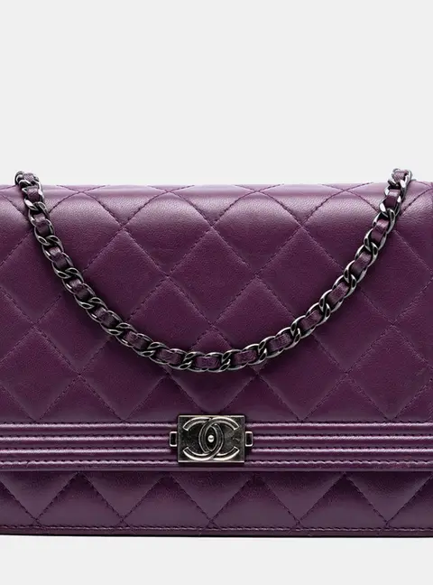 Chanel Boy Wallet On Chain Purple Lambskin Leather Shoulder Bag
