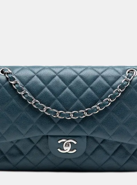 Chanel Classic Jumbo Blue Caviar Leather Double Flap Bag