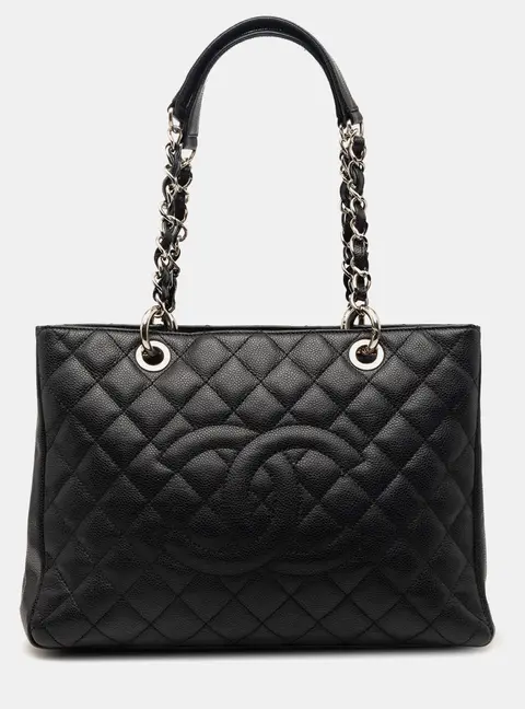 Chanel Grand Shopping Tote Black Caviar Leather Top Handle Bag