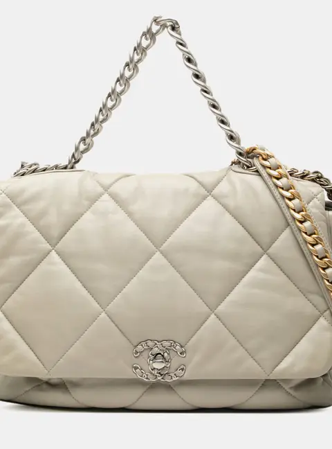 Chanel 19 Maxi Beige Lambskin Leather Flap Bag