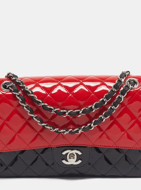 Chanel Classic Double Flap Medium Red/Black Quilted Patent Leather Bag
