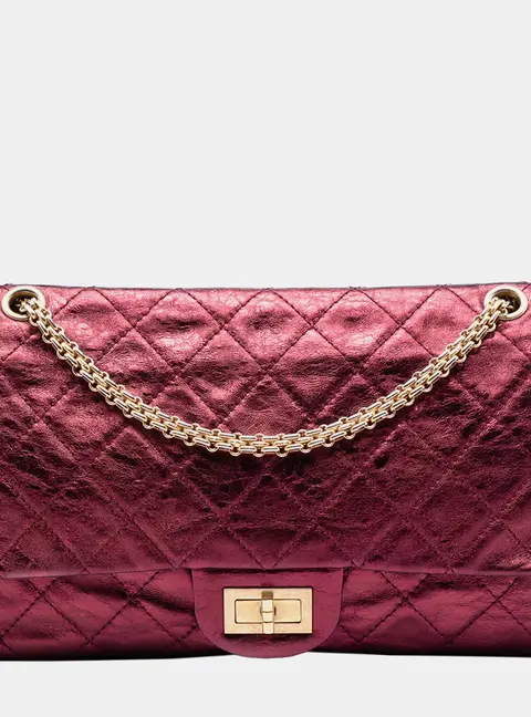Chanel Reissue 2.55 227 Burgundy Metallic Quilted Lambskin Leather Double Flap Bag