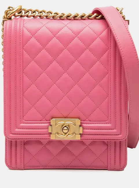 Chanel Boy Flap North South Pink Quilted Lambskin Leather Shoulder Bag