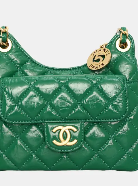 Chanel Small Wavy Hobo Green Quilted Lambskin Leather Hobo Bag
