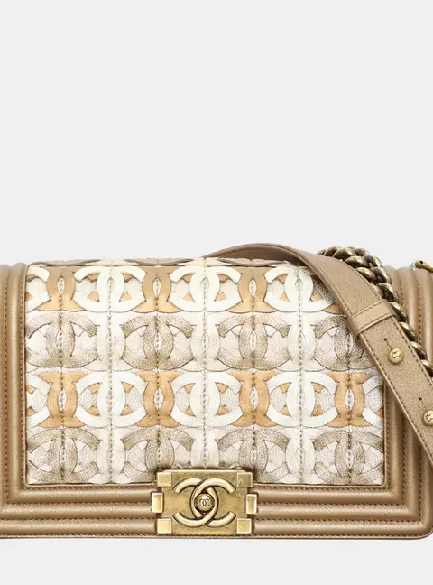 Chanel Boy Medium Gold Metallic Cut-Out Leather Shoulder Bag