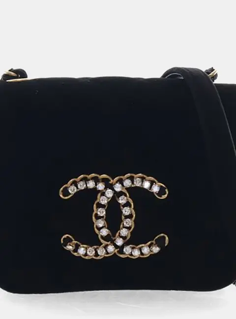 Chanel Mini Square Flap Black Velvet Shoulder Bag