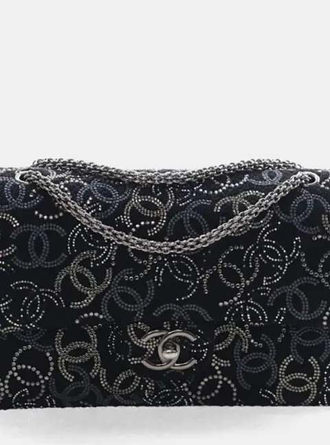 Chanel Medium Black, Grey, Silver Embellished CC Paris-Shanghai Pudong Classic Double Flap Bag