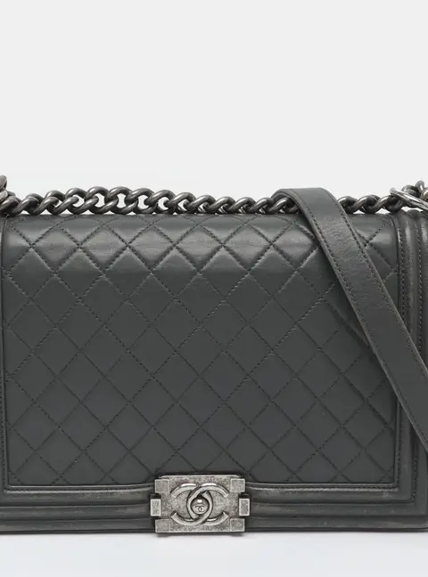 Chanel Boy New Medium Grey Quilted Leather Flap Bag
