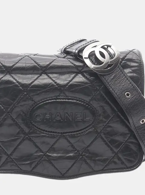 Chanel Black CC Aged Calfskin Logo Flap Messenger Bag